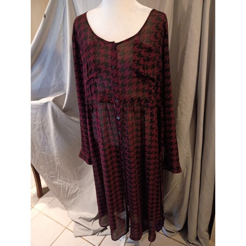 Torrid Sheer Shirt Dress Red Black Check Sz 3x Feminine Fairy Goth